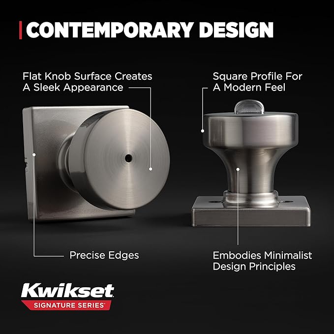 Kwikset Pismo Interior Square Privacy Door Knob with Lock, Door Handle for Bathroom and Bedroom, Gunmetal Keyless Turn Lock Doorknob