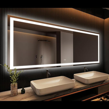 APRILSOUL 72x36 Inch LED Bathroom Mirror with Front and Backlit, Makeup Mirror with 3 Color Lights, Memory Function, Anti-Fog and Dimmable Light (Horizontal)
