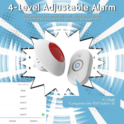 Airthereal Water Leak Detector 3-Pack with WiFi Gateway, Water Alarm Sensor with 0-120dB 4-Level Adjustable Alarm, Leak and Drip Alert with App Alerts for Home, Basement (Not Support 5G WiFi)