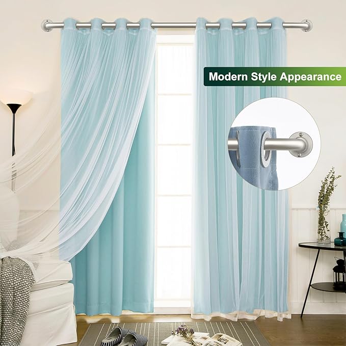 Nickel Wrap Around Curtain Rods 28 to 48 In:Blackout Heavy duty Adjustable Window Curtain Rod for Bedroom,Industrial Darkening Curved French Metal Single Drapery Rods Easy Install,Satin Nickel