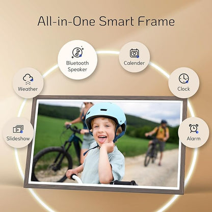 NexFoto 32 Inch Large Digital Picture Frame 64GB, Digital Photo Frame 1920x1080 IPS FHD, Remote Control, Auto-Rotate, Easy to Share Photos/Videos via App/USB, Gifts for Mom Christmas, Dark Wood