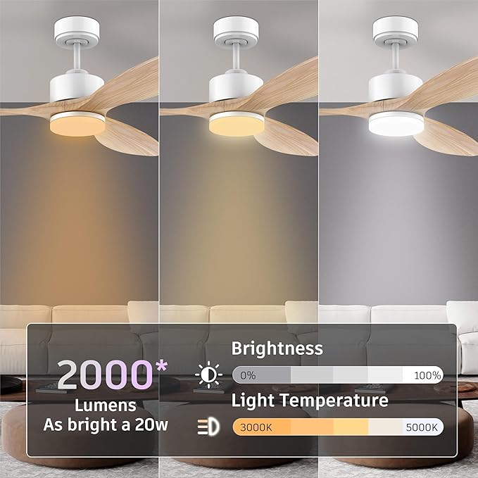 cumilo 52 Inch Smart Wood Ceiling Fans with light and Remote,Quiet DC Motor,Dimmable,Control with Alexa Google Voice App WIFI,Outdoor Indoor Modern Ceiling Fan for Bedroom Patio