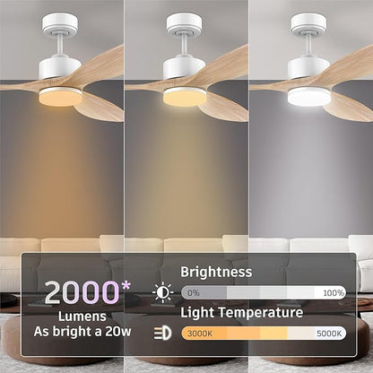 cumilo 52 Inch Smart Wood Ceiling Fans with light and Remote,Quiet DC Motor,Dimmable,Control with Alexa Google Voice App WIFI,Outdoor Indoor Modern Ceiling Fan for Bedroom Patio