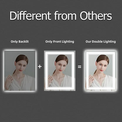 28x36 Inch LED Bathroom Mirror with Lights, Front and Backlit,Anti Fog Dimmable Lighted Bathroom Vanity Mirror, Shatterproof Led Mirror for Bathroom