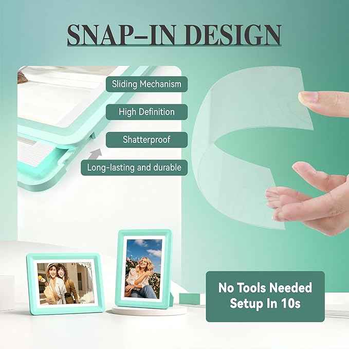 Green 5x7 Picture Frame with Acrylic Front 6 Pack, ABS Frame for 5x7 or 4x10 Photos, Shatterproof UV-Resistant Tabletop Photo Frame, Vertical/Horizontal Display for Home Décor