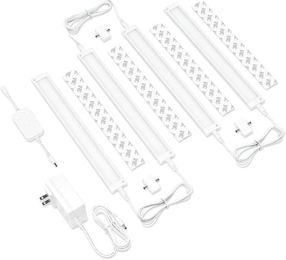 EShine 4 Pack 12 inch White Smart Dimmable LED Under Cabinet Lighting Kit Compatible with Alexa, Google - Cool White (6000K)