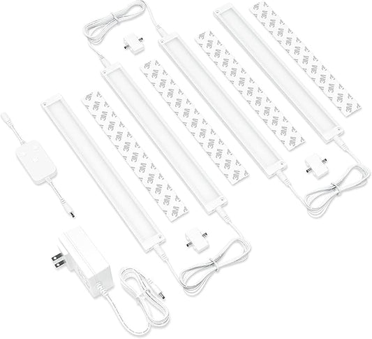 EShine 4 Pack 12 inch White Smart Dimmable LED Under Cabinet Lighting Kit Compatible with Alexa, Google - Cool White (6000K)