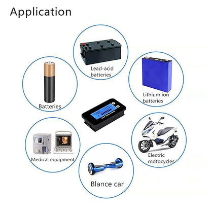 IPX7 Waterproof Battery Monitor with Bracket 7-100V,Car Motorcycle Golf cart Battery Meter Digital Battery Capacity Remaining Capacity Percentage Tester with Buzzer Alarm and Temperature