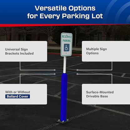 Impact Recovery - Sta-Rite Flexible Sign Post - Sign Holder for Handicap Parking Signs - Made in the USA - 78” with Blue Bollard