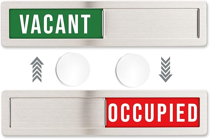 Stainless Steel Vacant/Occupied Privacy Sign for In Out Office Room Use, Vacant and Occupied Bathroom or Business Indicator Signs - Green & Red Professional Design