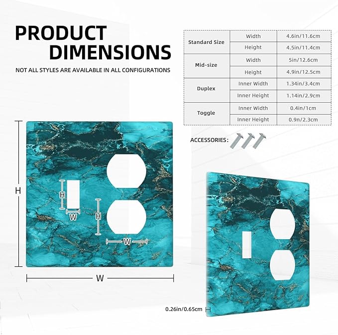 Decorative Outlet Covers Modern Abstract Turquoise Blue Marble Texture 2 Gang Wall Plate Single Toggle Duplex Combo Light Switch Covers Switch Plate Cover for Bathroom Home Decor