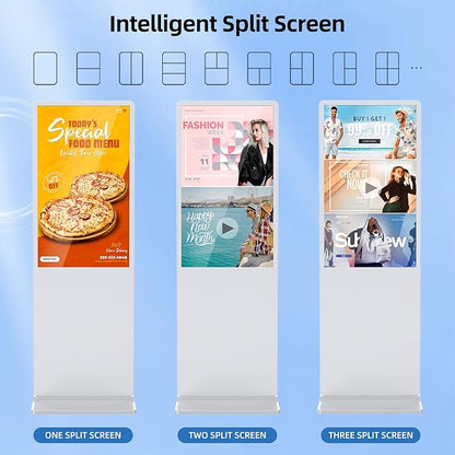 JIYANG 43 Inch Digital Signage Display, Indoor Floor Standing Advertising Display Kiosk Android System,Commercial LCD Totem Support HDMI-in,Store Displays Screens and Lifetime CMS System(White)
