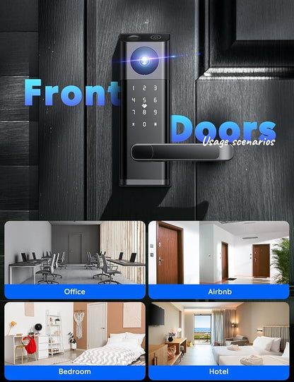 CAMCAMP Smart Door Lock, Keyless Entry Door Lock with Handle,Deadbolt Smart Lock for Front Door,WiFi Video Smart Lock with Camera & Doorbell,12 Months Battery,App Control,2-Way Audio,IP66Waterproof