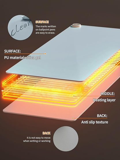 Heated Mouse Pad Hand Warmers, Electric Warm Office Desk Mat, 31.5" x 13", 3 Control Levels Temperature 3 Hours Auto Shut-Off, Suitable for Home/Offices Computer Keyboard Pads (Blue)