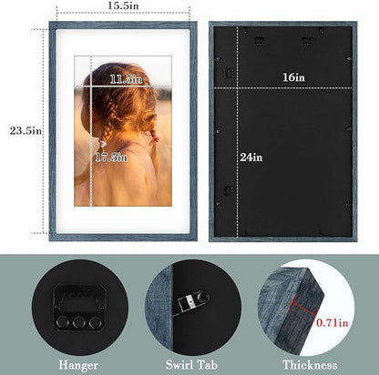 Golden State Art, 16X24 Picture Frame with Mat for 12X18 - High Definition Glass Wall Mounting Horizontal Vertical Display (Blue, 2 Pack)