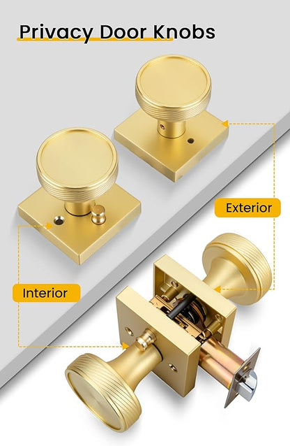 goldenwarm Gold Door Knobs Interior, Brushed Gold Door Knobs Square Privacy Door Knob for Bedroom Bathroom, Modern Heavy Duty Interior Doorknobs - 12 Pack Zinc-Alloy