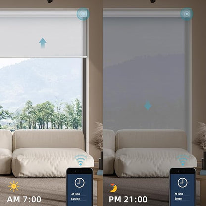 SmartWings Motorized Smart Blinds for Windows in Light Filtering, Electric Remote Roller Shades Compatible with Alexa/Google Home/Homekit, Custom Up to 110”W x 148”H, 5% Openness PVC Free White