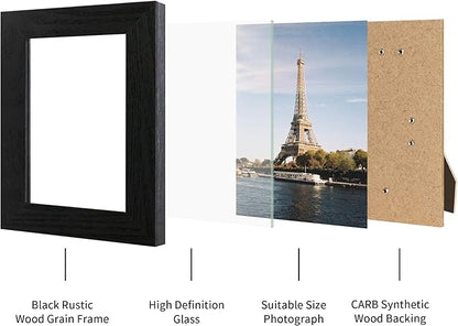 iRahmen 5x7 Picture Frame Set of 4, Black Wooden Frame with High Definition Glass, 5 x 7 Photo Frames for Tabletop Display and Wall Mounting