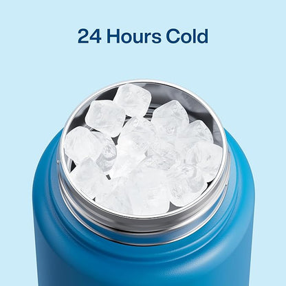 ENCOOL Insulated Water Bottle with Straw Stainless Steel Water Bottle, Leak-Proof, BPA-Free, Double Wall Vacuum Keeps Cold for 24 Hours for Sports, Travel, School (32 oz, Celtic Blue)