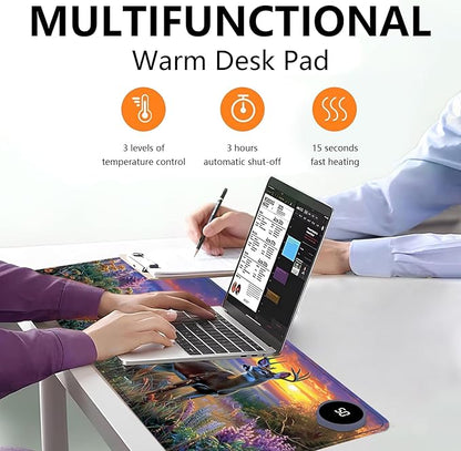 Heated Mouse Pad with 3 Levels Heated & 3 Hours Auto Shut-Off Mouse Pad for Warming Hands in Office Home, 31.5" x 13"Large Safe Desk Mat Hand Warmer，Elk Lavender