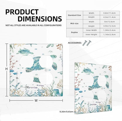 Sea Turtle Ocean Starfish Fish Coral Pearl Outlet Covers 2 Gang Double Duplex Decorative Light Switch Covers Electrical Wallplates Socket Faceplate for Bathroom Kids Room Decor