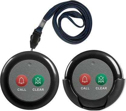 Wireless Call Buttons with Clear Call Dual Function for Wireless Call System Portable Caregiver Pager for Restaurants Nursing Home Clinic Care Facilities 2 PCS Black