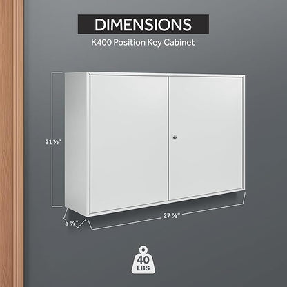 Durabox 400 Position Steel Key Cabinet - Organize and Secure Key Storage Lock Box with Numbered Hooks and Tags for Valets, Hotel, Office, Car Dealerships and More (K400) (Light Grey)