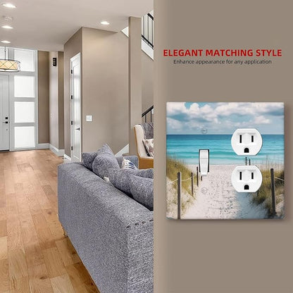Decorative Outlet Covers Coastal Beach Ocean Seaside View 2 Gang Light Switch Cover Plate Single Toggle Duplex Wall Plates for Electrical Outlets Switch Plate Covers for Bedroom Home Decor