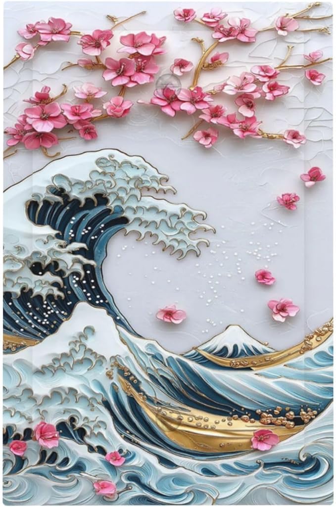 Light Switch Cover Plate The Great Wave Off Kanagawa With Sakura 1 Gang No Device Blank Electrical Wall Plates Faceplate Decorative Switch Plate for Bedroom Bathroom Decor