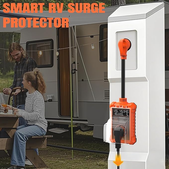 30 Amp RV Surge Protector 14,000J with Smart LED Display & Real-Time Voltage/Current/KWH Monitoring, Auto Shutoff/Reset, High/Low Voltage, Waterproof, Circuit Analyzer, Clear Error Codes for Campers