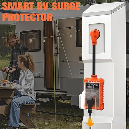 30 Amp RV Surge Protector 14,000J with Smart LED Display & Real-Time Voltage/Current/KWH Monitoring, Auto Shutoff/Reset, High/Low Voltage, Waterproof, Circuit Analyzer, Clear Error Codes for Campers