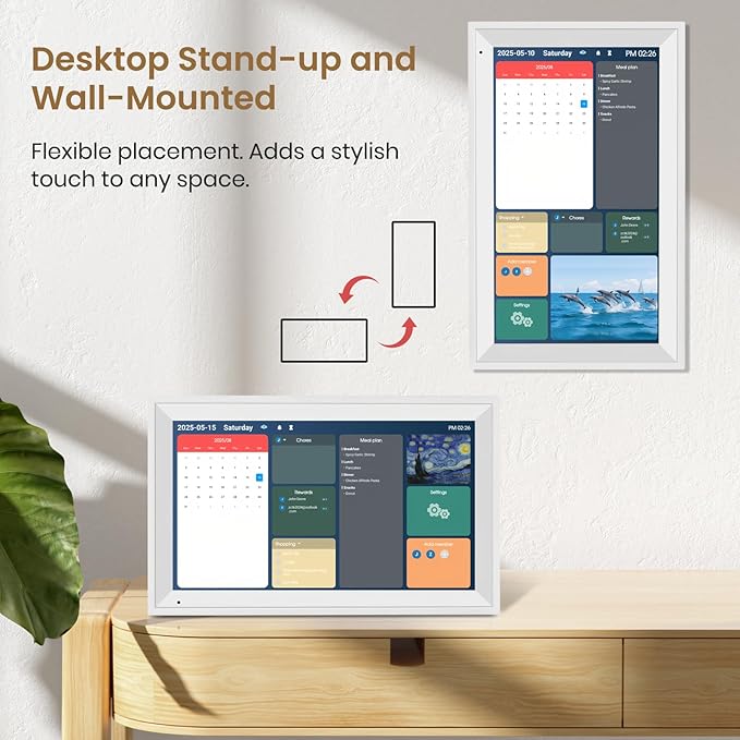 15.6 inch Wall Planner Digital Calendar & Chore Chart, Smart Tablet Touchscreen Interactive Display for Family Schedules, Great for Organizing Your Tasks