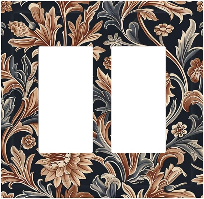 Decorative Outlet Covers Vintage Grey Plant Leaves Brown Flowers 2 Gang Double GFCI Rocker Electrical Wall Panels Light Switch Cover Plate for Bedroom Home Decor