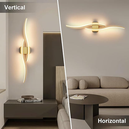 Battery Operated Wall Sconces Set of Two with Remote Control, Dimmable/3 Colors/Night-Light/Timer/Memory, Gold Modern Wireless LED Sconce for Living Room, Hallway, Bedroom, 39.3 Inch (2 Pack)