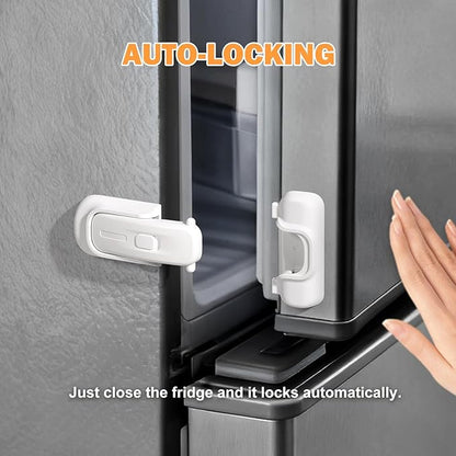 CLYMENE Child Proof Fridge Lock, Auto-Locking Refrigerator Door Latch with One-Hand Operation | No Keys or Straps | Keeps Freezer Secure from Kids & Pets – White