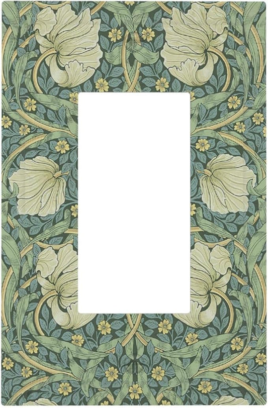 Decorative Outlet Covers Vintage Floral Plant Sage Green William Morris 1 Gang Single Rocker Light Switch Cover Plate Wall Plates GFCI Faceplate for Bedroom Home Decor