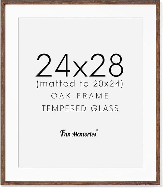 24x28 Picture Frame, Solid Oak Wood Frames 24 by 28, Rustic Wood Poster Frame 24"x28", 24x28 Frame with Mat for 20x24, 24 x 28 Frame with Tempered Real Glass (Walnut Color, 1 Pack)