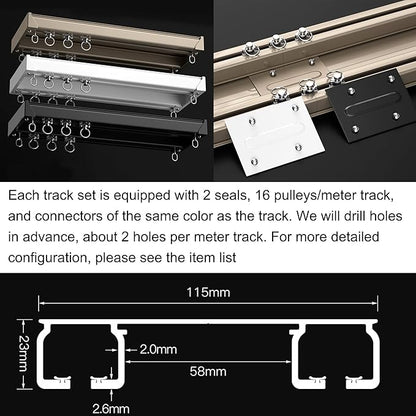 Ceiling Mounted Curtain Track System - Double Rails for Curtains & Drapes - Room Dividers - Sliding Curtain Rail for Window (champagne, 3m)