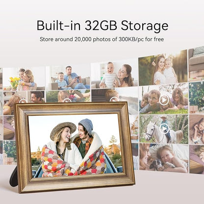 10.1 Inch Wood Finish Digital Picture Frame, Smart WiFi Digital Photo Frame, 1280x800 IPS HD Touchscreen – Effortlessly Share Photos and Videos from Anywhere