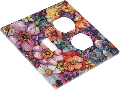 Wallplates Colorful Bohemian Flowers Vintage Boho Floral 1 Toggle 1 Duplex Switch Plate Electrical GFCI Faceplate Decorative Light Switch Covers for Bed Room living Room Decor