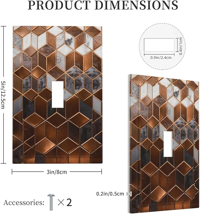 Brown Abstract Luxury Modern Geometric Cubic Marble 1 Gang Single Toggle Decorative Light Switch Covers Electrical Faceplate Switch Plates for Bathroom Kitchen Home