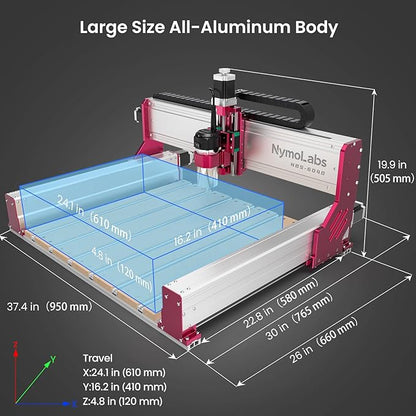 NBS-6040 CNC Router Machine with Custom-Made 710W 7000-30000 RPM Trim Router Spindle & ER-11 Collet, Linear Rails & Ball Screws on 3-axis, Engraving for Wood Acrylic Aluminum