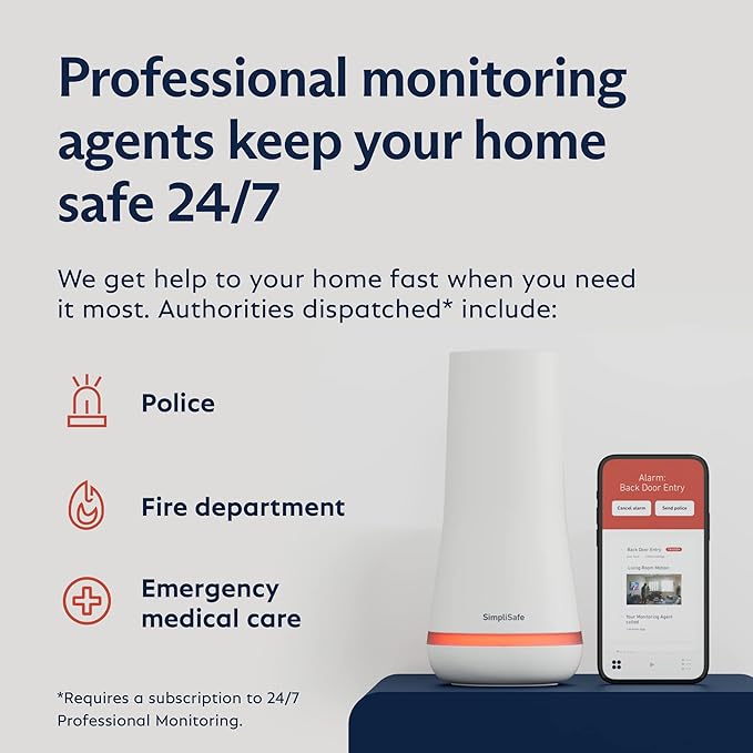 SimpliSafe 6 Piece Wireless Home Security System with Outdoor Camera - Optional 24/7 Professional Monitoring - No Contract - Compatible with Alexa and Google Assistant