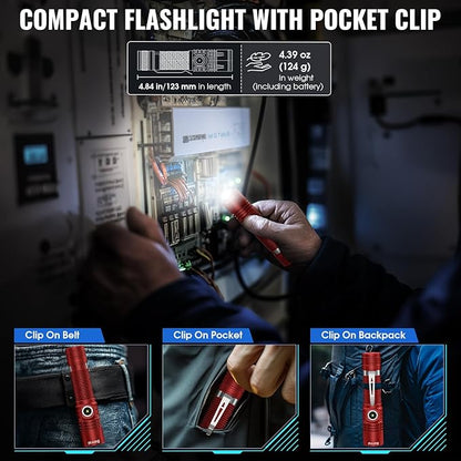 Banral Rechargeable Tactical Flashlights, High Lumens Small Mini USB-C LED Flashlight, Compact EDC Flash Light, 4 Modes&Memory Function, Waterproof Pocket Lights for Home,Camping,Emergency (2, Red)