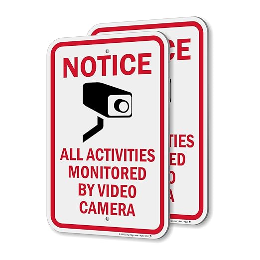 SmartSign Notice All Activities Monitored By Video Camera Sign - 2 Pack, 18 x 12 inch, 2mm Aluminum Composite, Red/Black on White, Made in USA