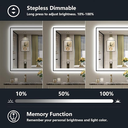55x30 Inch LED Bathroom Mirror with Lights (Front Lit and Backlit) Black Framed Lighted Vanity Mirror for Bathroom Wall Dimmable Anti-Fog Memory Tempered Glass Horizontal/Vertical