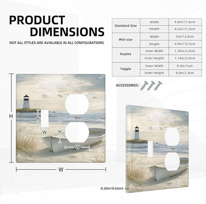 Decorative Outlet Covers Seascape Painting with Lighthouse Boats 2 Gang Wall Plate Single Toggle Duplex Combo Light Switch Covers Switch Plate Cover for Bedroom Home Decor
