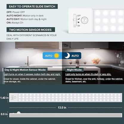 BLS 60 LED Closet Lights Battery Powered LED Lights, Super Bright Under Cabinet Lighting, Wireless Motion Sensor Light Indoor, 2400mah Rechargeable Battery Operated Lights, 120 Days Run Time (2 Pack)