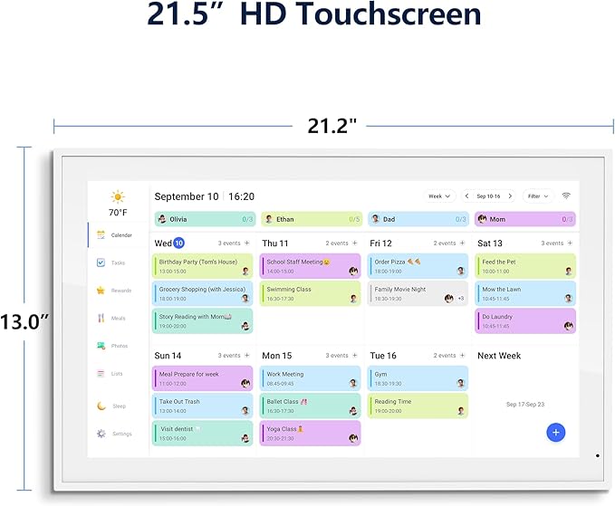 Digital Calendar, 21.5 Inch Electronic Calendar & Chore Chart, Smart Family Organizer with Interactive Touchscreen Display, Wall Mount or Desk Mount in Portrait or Landscape