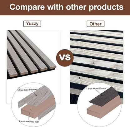 Yuzzy Wood Panels for Wall and Ceiling - 108 x 11 Inch Wood Slat Acoustic Panels 4 PCS - Modern Sound Absorbing Wall Panels for Interior Wall Decor for Home, Office, Studio - Rustic Gray Oak